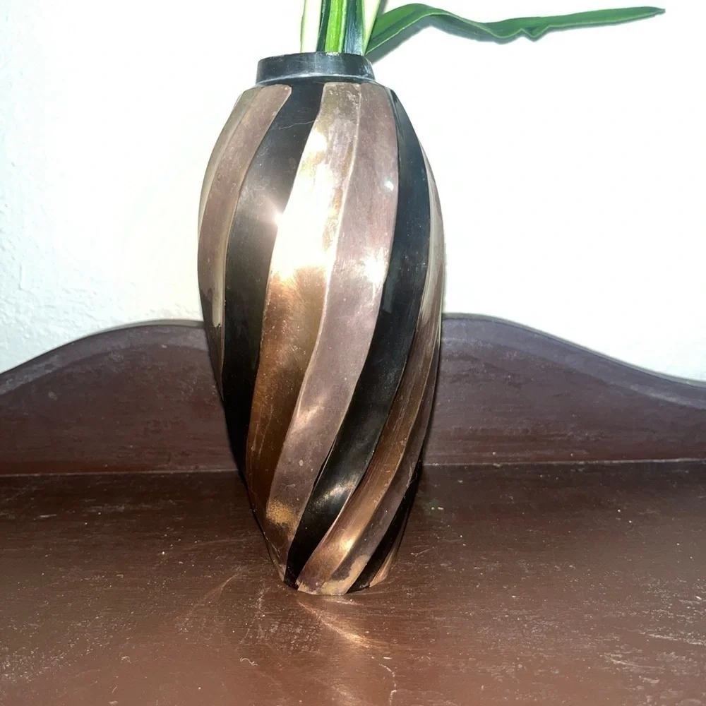 Brass Vase India Mixed Metal Swirl Pattern Copper and Brass